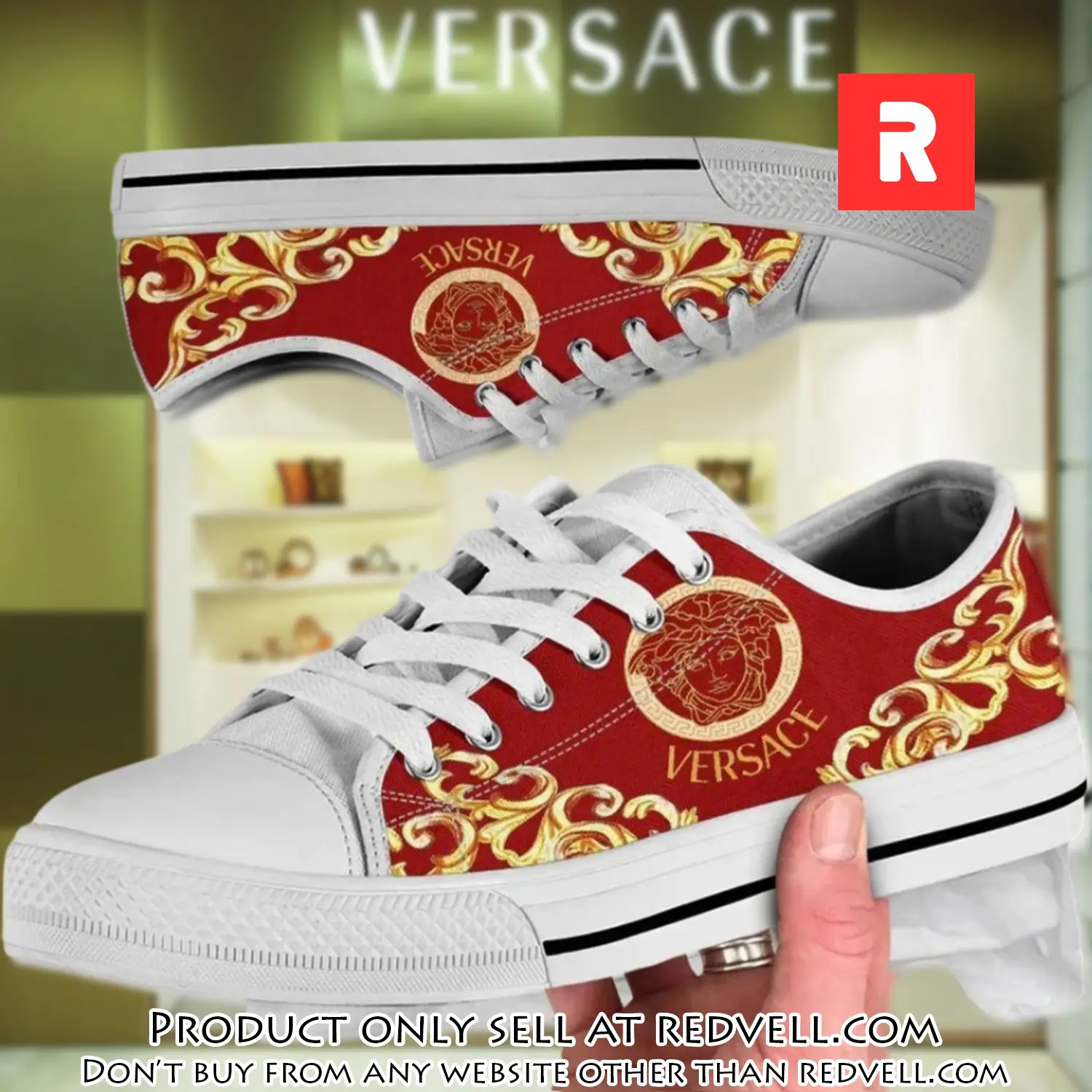 Versace medusa red golden low top canvas shoes luxury brand gifts for men women rv4508740